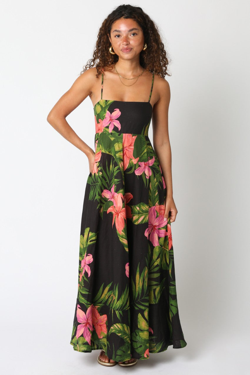 Black & Pink Floral Maxi Dress