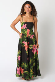 Black & Pink Floral Maxi Dress