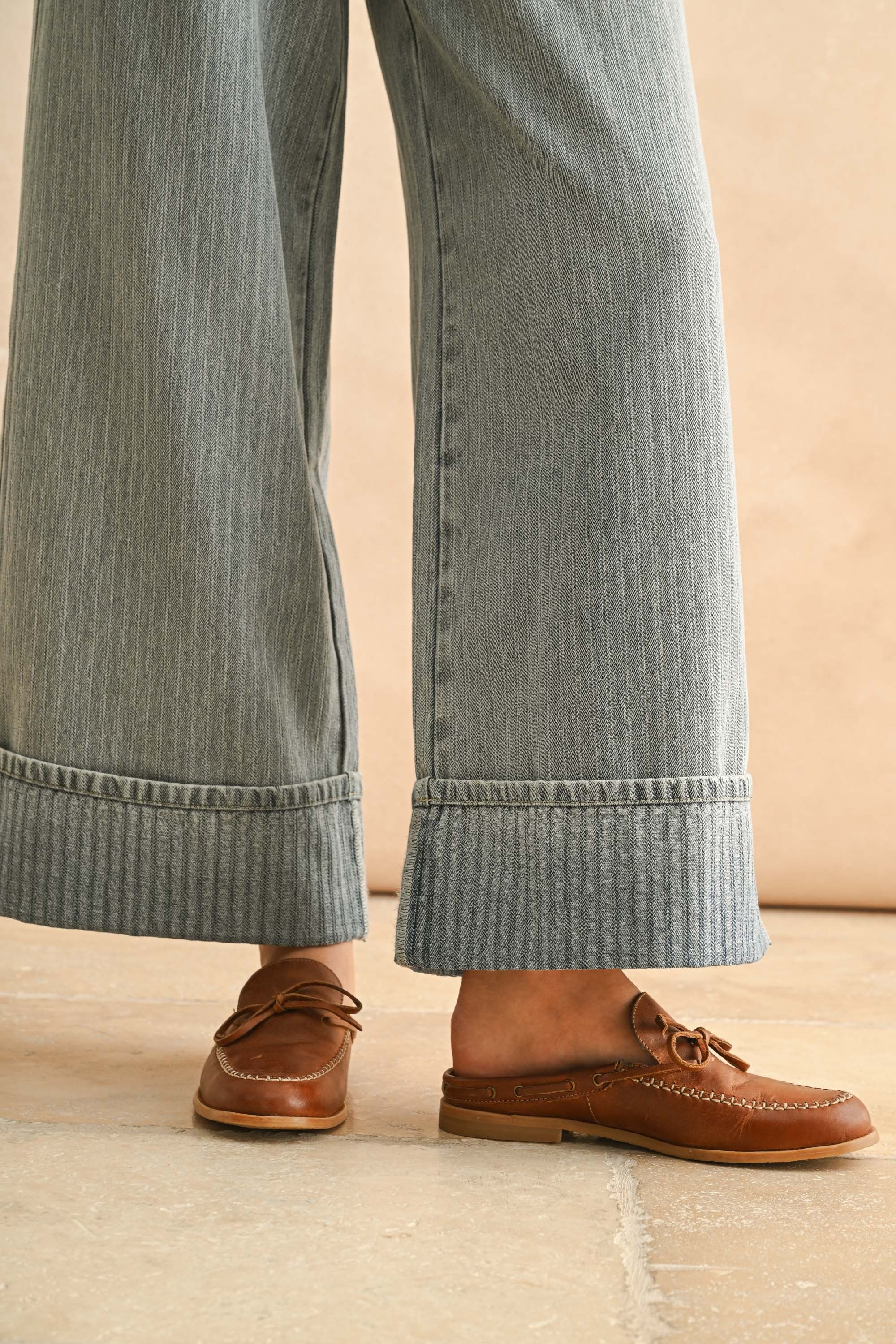 Textured Denim Pants