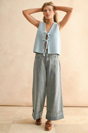 Textured Denim Pants