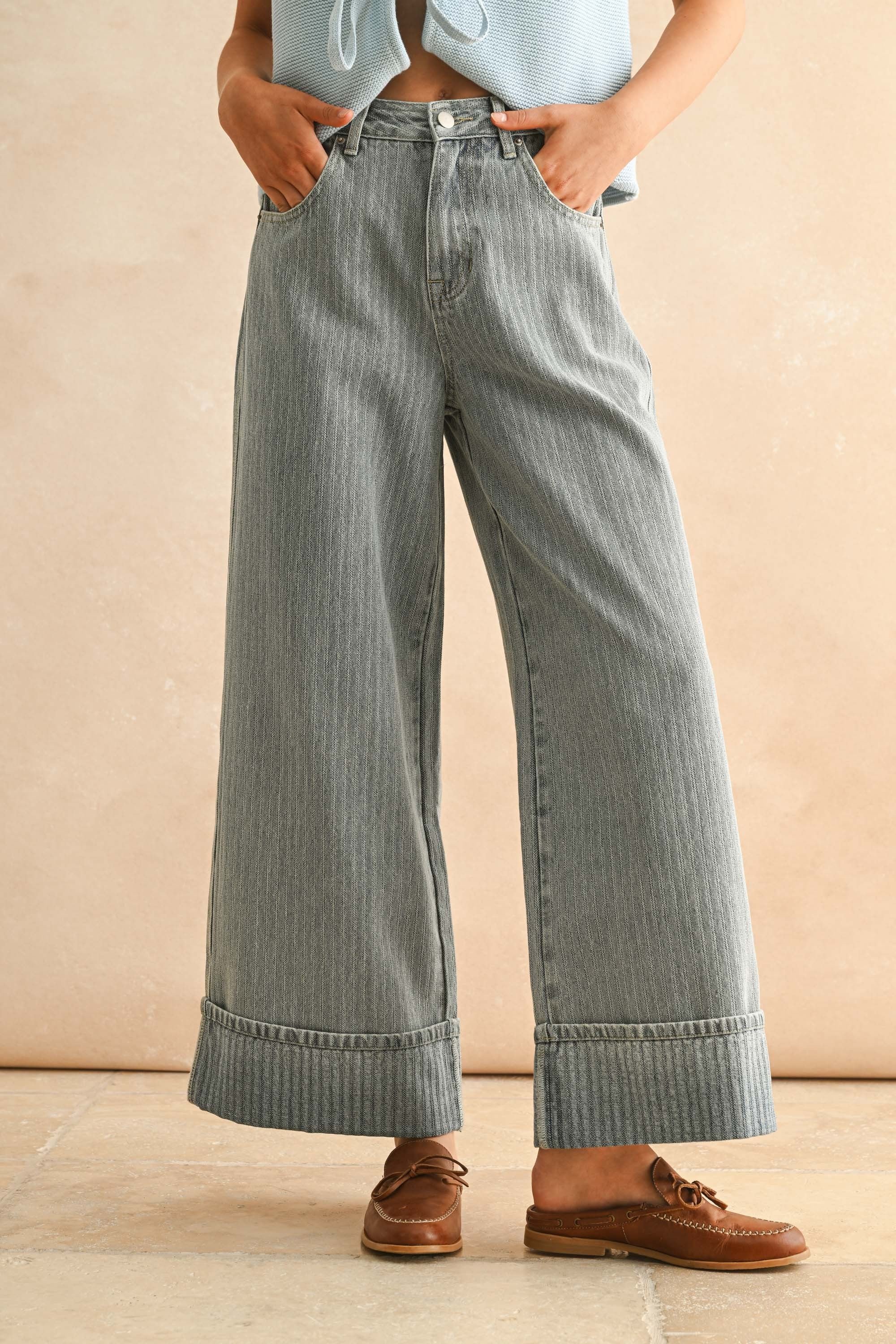 Textured Denim Pants