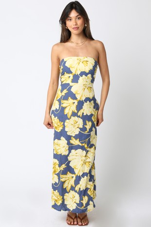 Blue & Gold Natalie Floral Dress