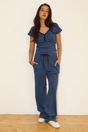 Blue Striped Drawstring Pants