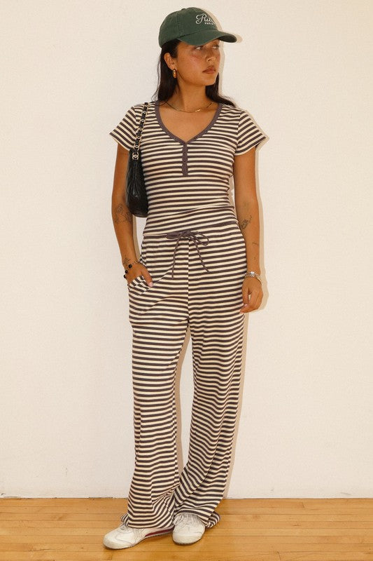 Charcoal Striped Snap Button Tee