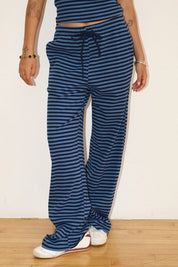 Blue Striped Drawstring Pants
