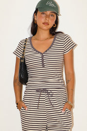 Charcoal Striped Snap Button Tee