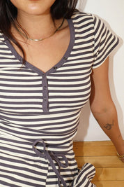Charcoal Striped Snap Button Tee