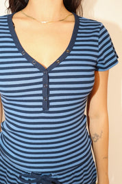 Blue Striped Snap Button Tee
