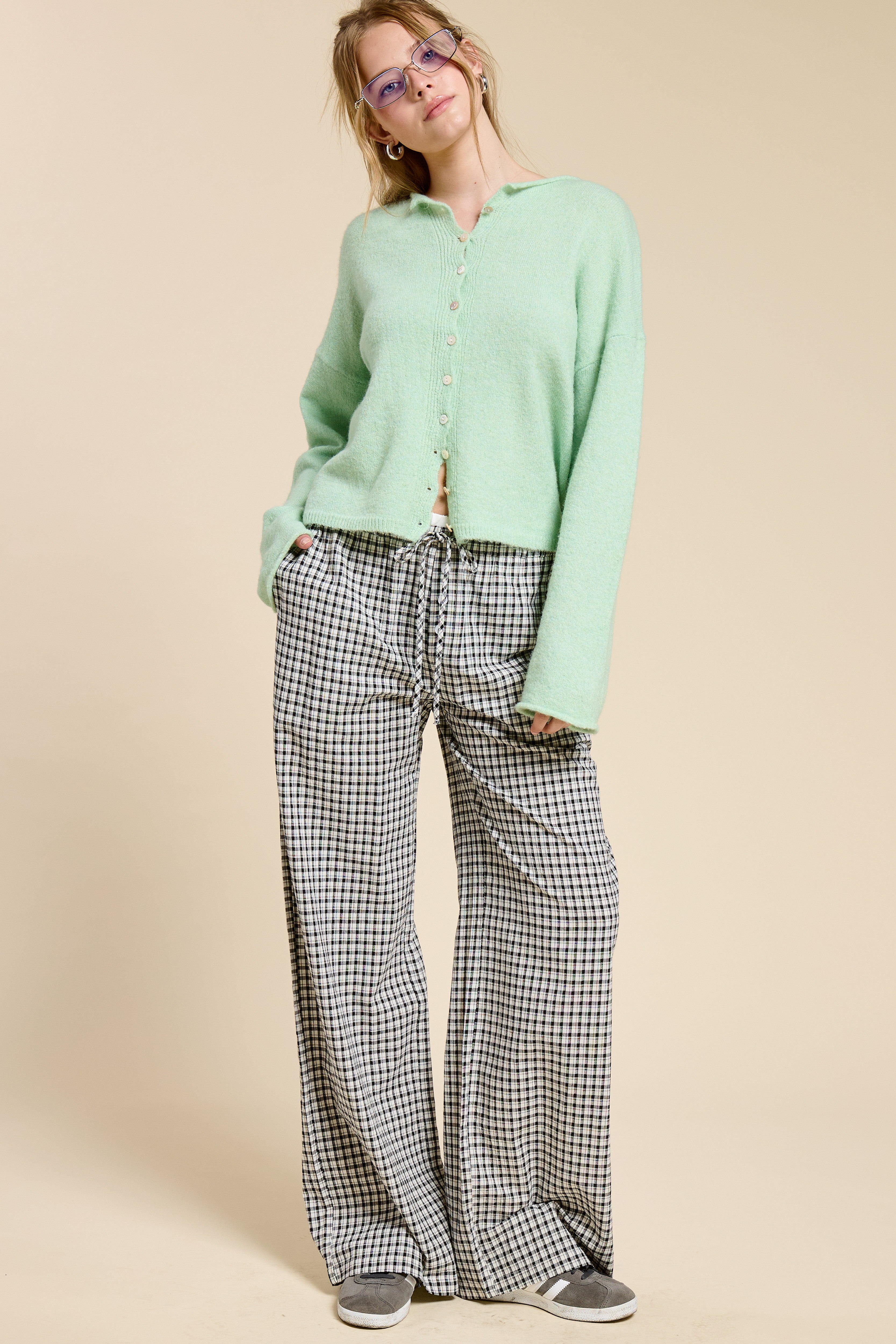Mint Green Lightweight Button Cardigan