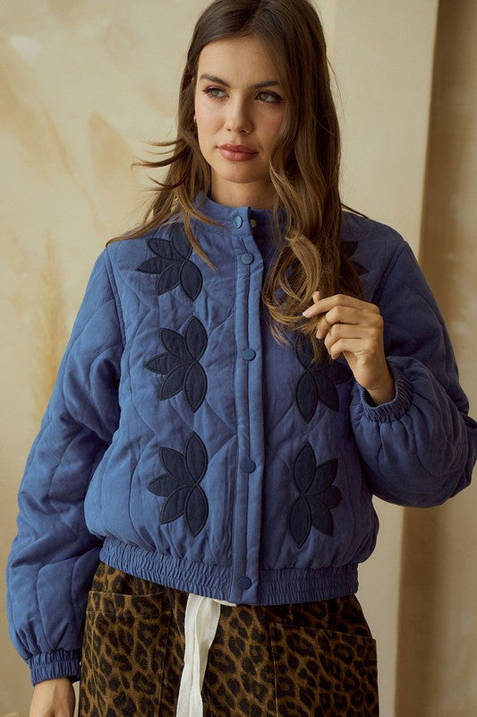Blue Vintage Embroidered Leaf Jacket