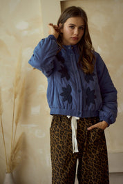 Blue Vintage Embroidered Leaf Jacket