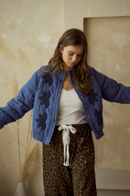 Blue Vintage Embroidered Leaf Jacket