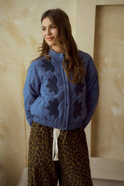 Blue Vintage Embroidered Leaf Jacket