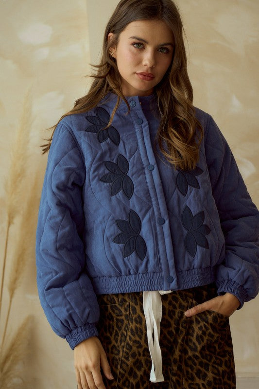 Blue Vintage Embroidered Leaf Jacket
