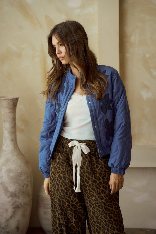 Blue Vintage Embroidered Leaf Jacket