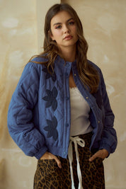 Blue Vintage Embroidered Leaf Jacket
