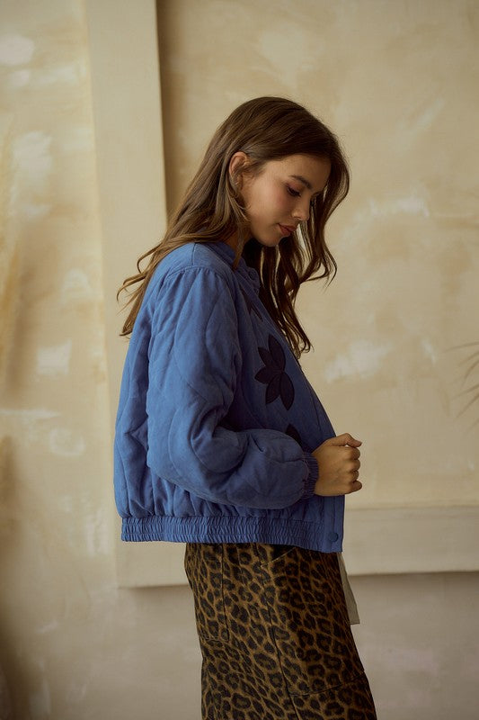 Blue Vintage Embroidered Leaf Jacket