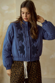 Blue Vintage Embroidered Leaf Jacket