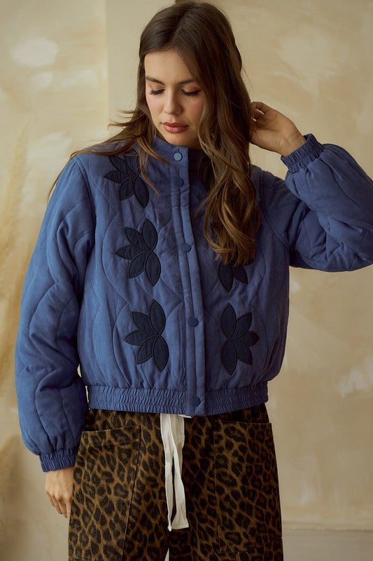 Blue Vintage Embroidered Leaf Jacket