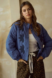Blue Vintage Embroidered Leaf Jacket