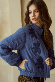 Blue Vintage Embroidered Leaf Jacket