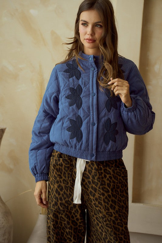 Blue Vintage Embroidered Leaf Jacket