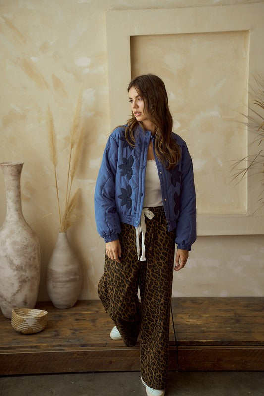 Blue Vintage Embroidered Leaf Jacket