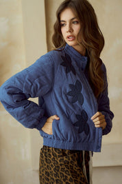Blue Vintage Embroidered Leaf Jacket