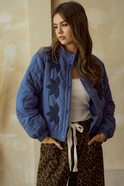 Blue Vintage Embroidered Leaf Jacket