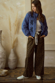 Blue Vintage Embroidered Leaf Jacket