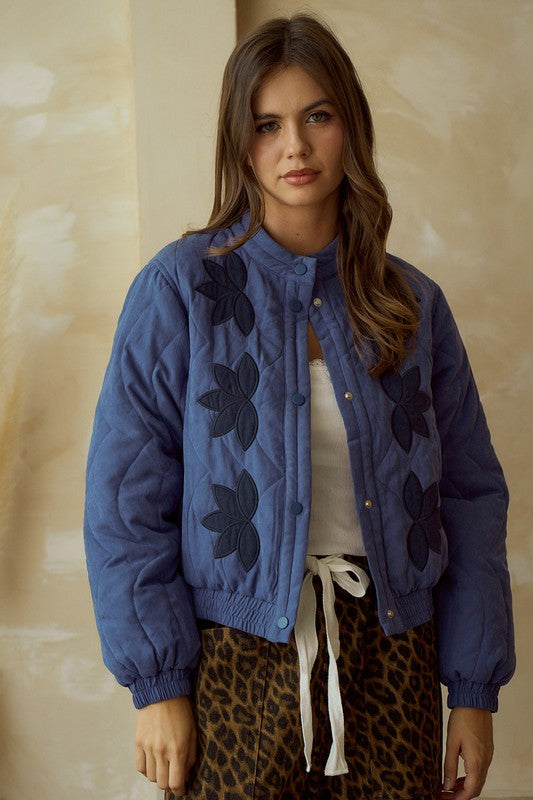 Blue Vintage Embroidered Leaf Jacket