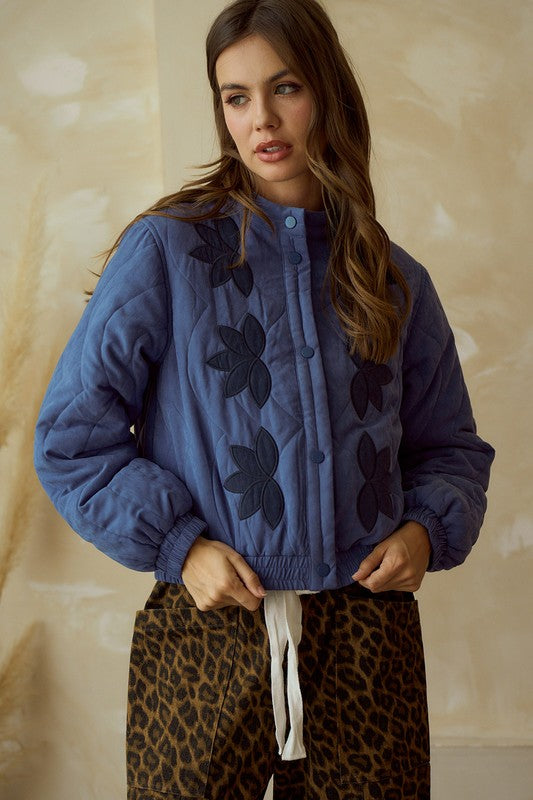 Blue Vintage Embroidered Leaf Jacket