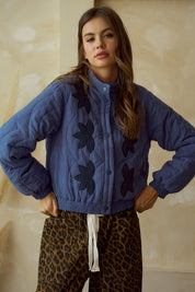 Blue Vintage Embroidered Leaf Jacket