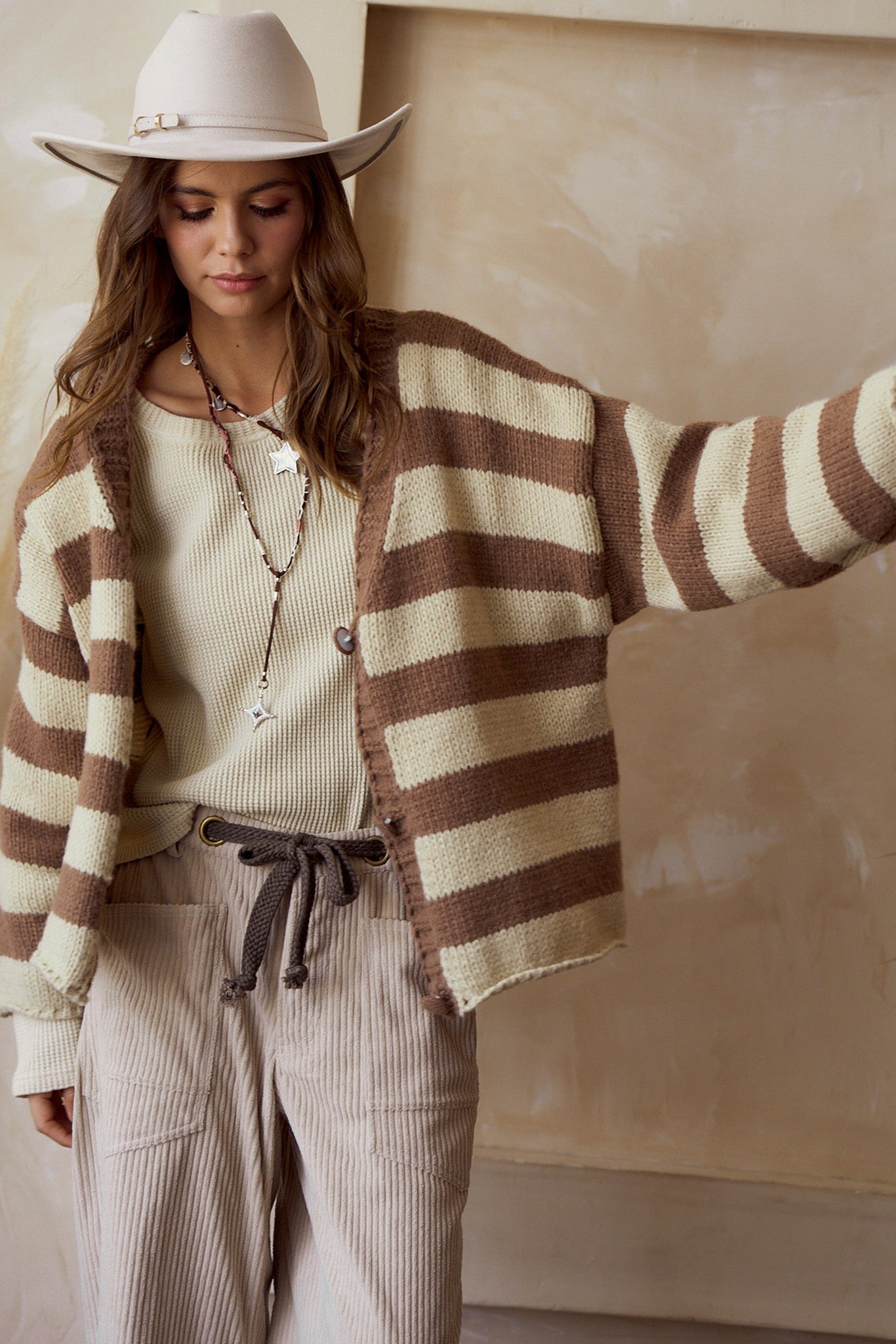 Striped Two Tone Button Cardigan