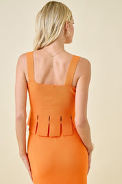 Orange Sweater Cropped Tank Top With Fringe Hem
