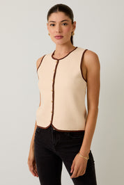 Beige Knit Button Vest