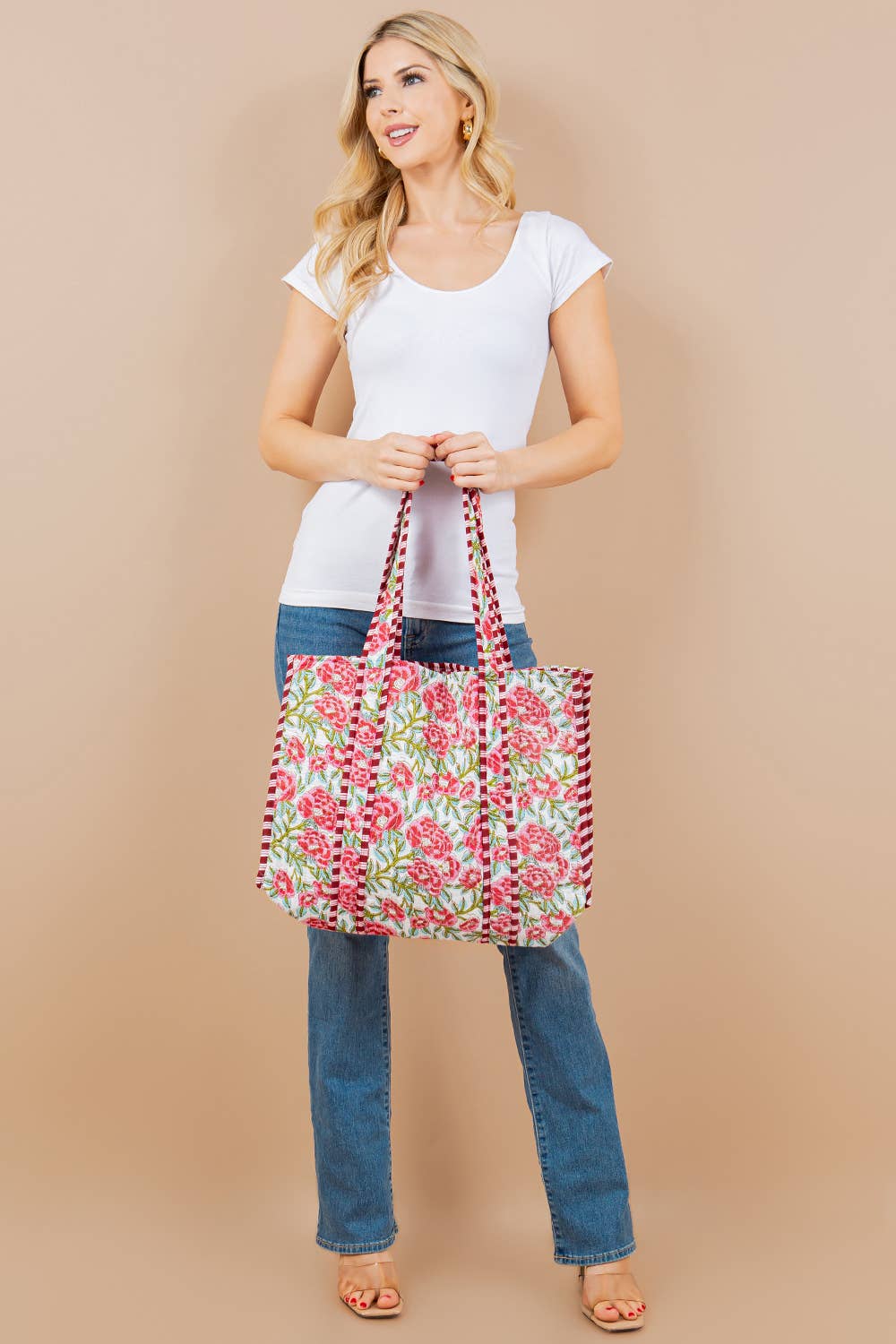 Pink/Green Quilted Tote Bag