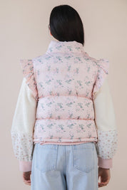 Pink Floral Bow Ruffle Puffer Vest
