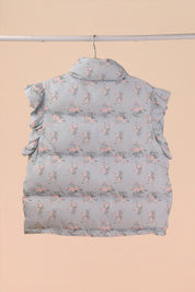 Blue Floral Bow Ruffle Puffer Vest