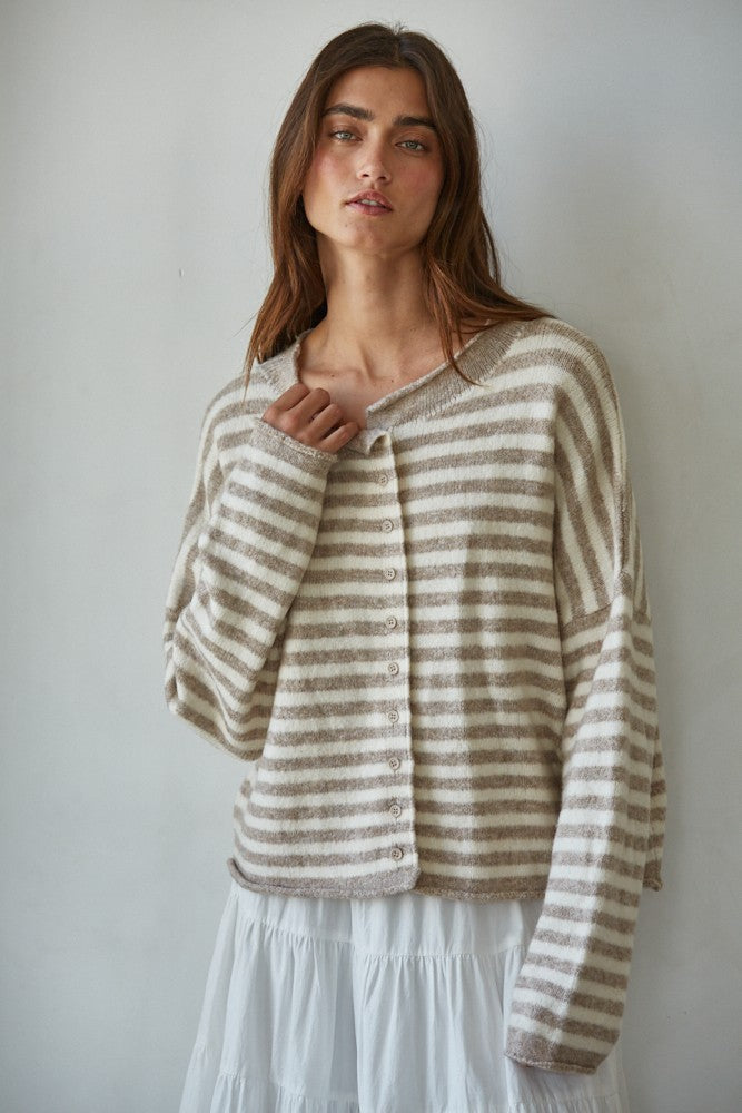 Taupe Channel Knit Cardigan