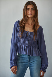Navy Smocked Top