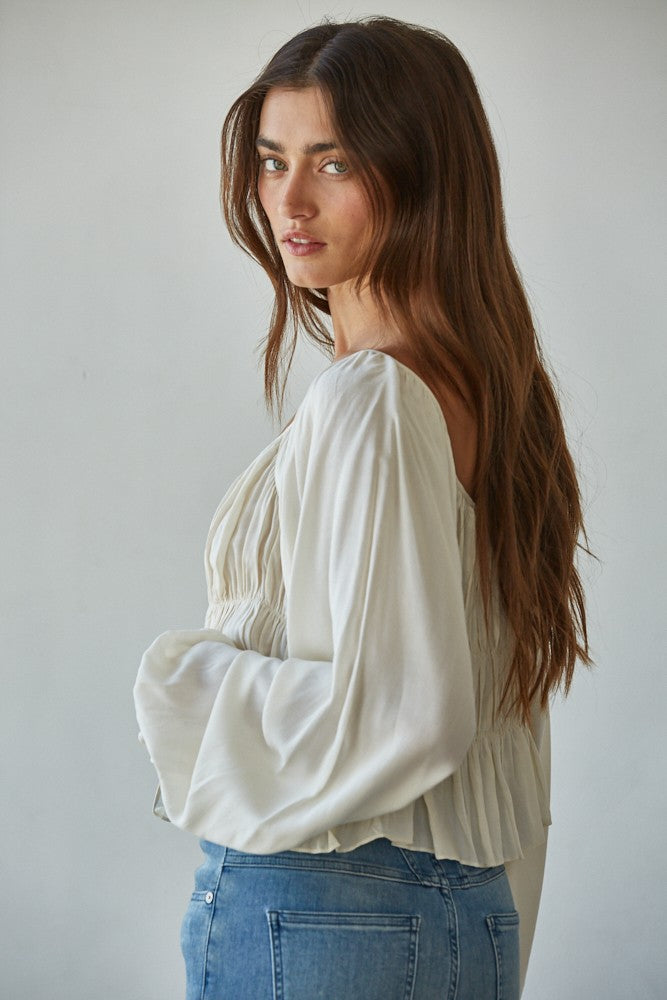 Cream Smocked Top