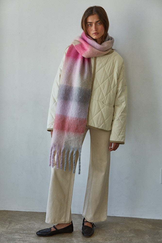 Purple/Pink Knit Gingham Scarf