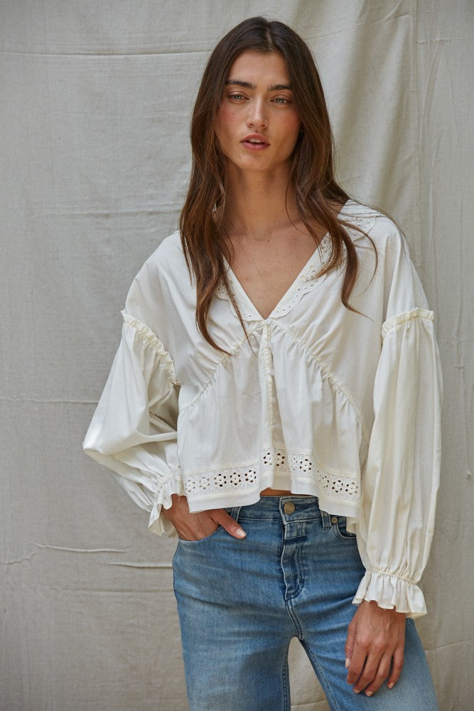 Ivory Eyelet Collared Top