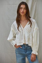 Ivory Eyelet Collared Top