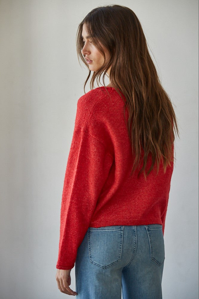 Red V-neck Cardigan