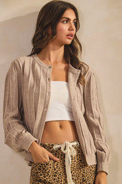 Lt Brown Pleated Cardigan