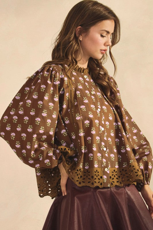 Mocha Floral Blouse