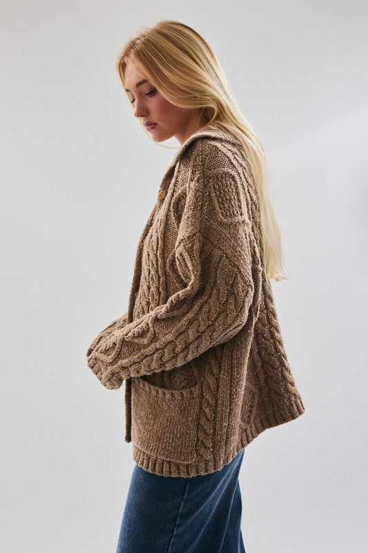 Beige Front Pocket Oversized Cardigan