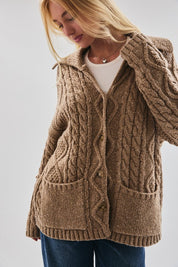 Beige Front Pocket Oversized Cardigan